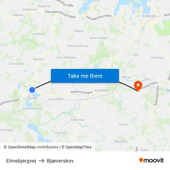 Elmebjergvej to Bjæverskov map