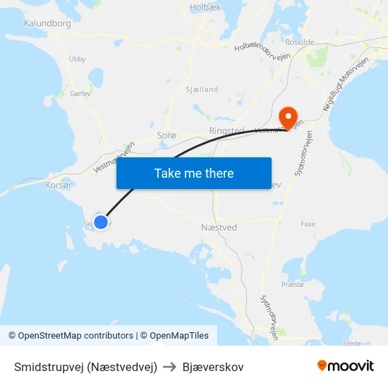 Smidstrupvej (Næstvedvej) to Bjæverskov map