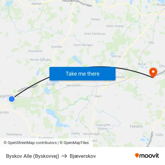 Byskov Alle (Byskovvej) to Bjæverskov map