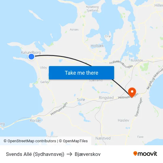 Svends Allé (Sydhavnsvej) to Bjæverskov map