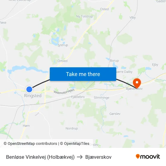 Benløse Vinkelvej (Holbækvej) to Bjæverskov map