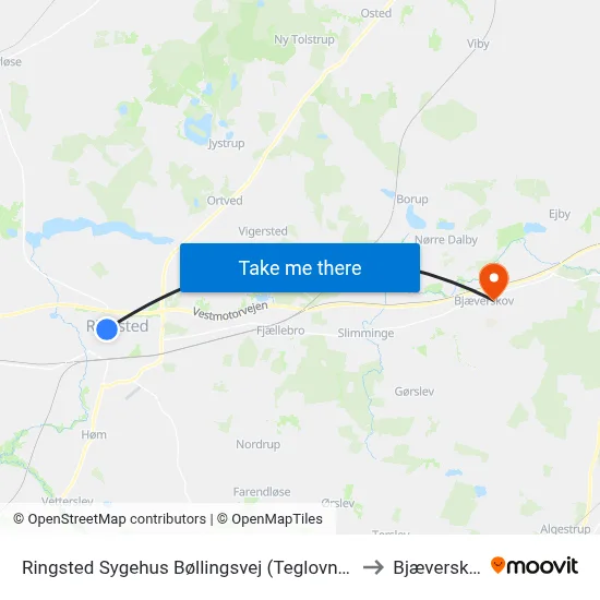 Ringsted Sygehus Bøllingsvej (Teglovnsvej) to Bjæverskov map