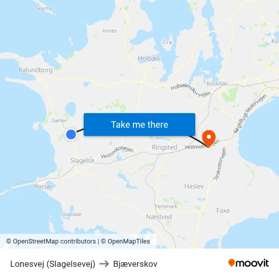 Lonesvej (Slagelsevej) to Bjæverskov map
