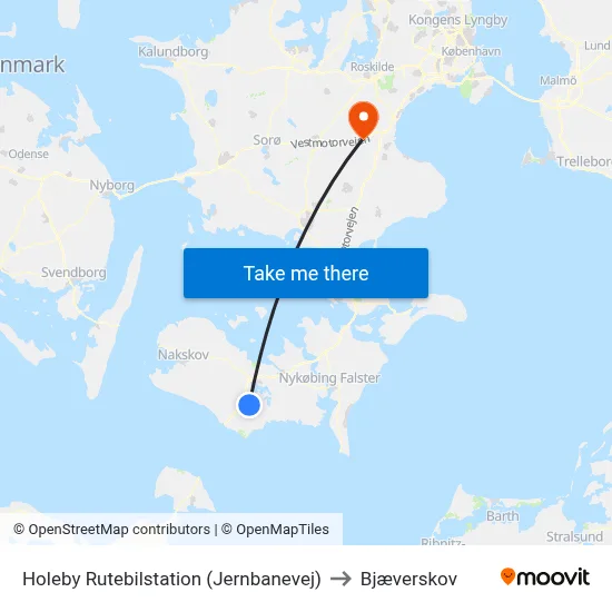 Holeby Rutebilstation (Jernbanevej) to Bjæverskov map