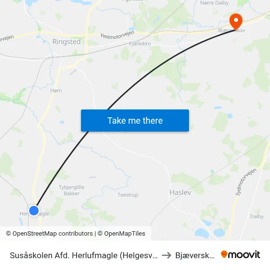 Susåskolen Afd. Herlufmagle (Helgesvej) to Bjæverskov map