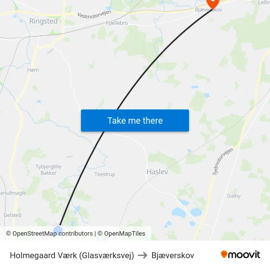Holmegaard Værk (Glasværksvej) to Bjæverskov map