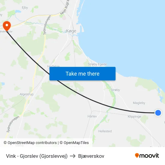 Vink - Gjorslev (Gjorslevvej) to Bjæverskov map
