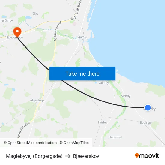Maglebyvej (Borgergade) to Bjæverskov map