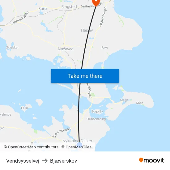 Vendsysselvej to Bjæverskov map
