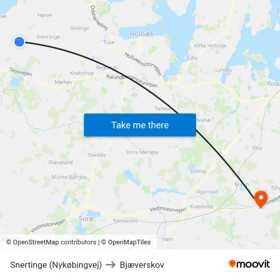 Snertinge (Nykøbingvej) to Bjæverskov map