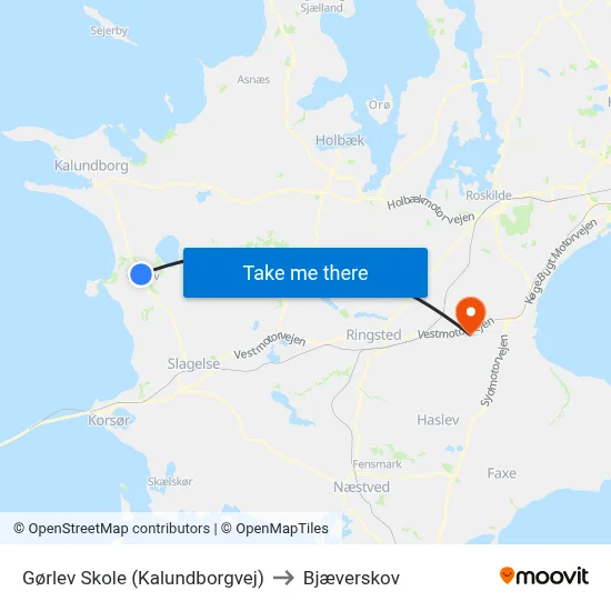Gørlev Skole (Kalundborgvej) to Bjæverskov map