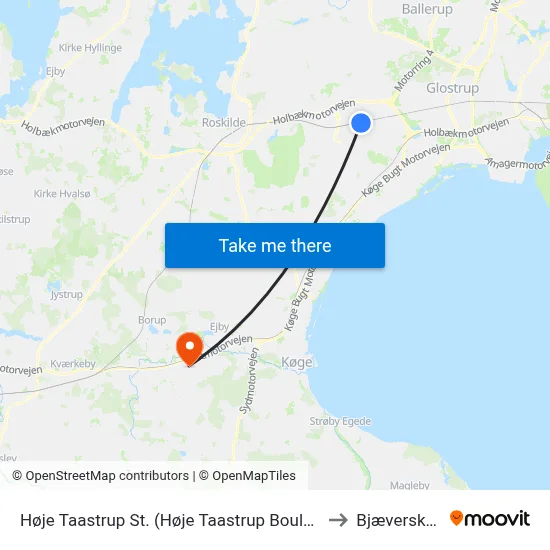 Høje Taastrup St. (Høje Taastrup Boulev) to Bjæverskov map
