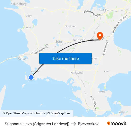 Stigsnæs Havn (Stigsnæs Landevej) to Bjæverskov map