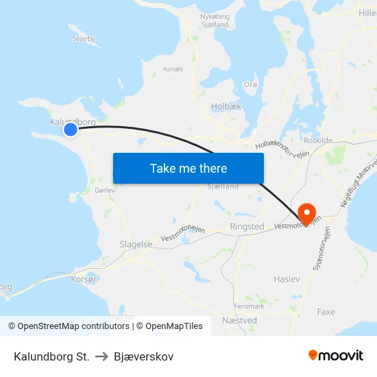 Kalundborg St. to Bjæverskov map