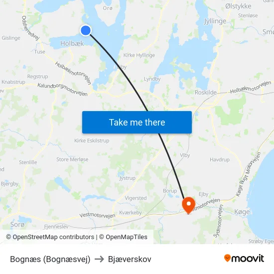 Bognæs (Bognæsvej) to Bjæverskov map