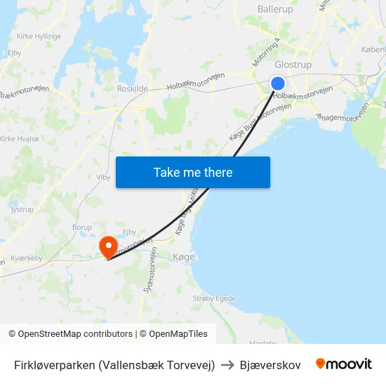 Firkløverparken (Vallensbæk Torvevej) to Bjæverskov map