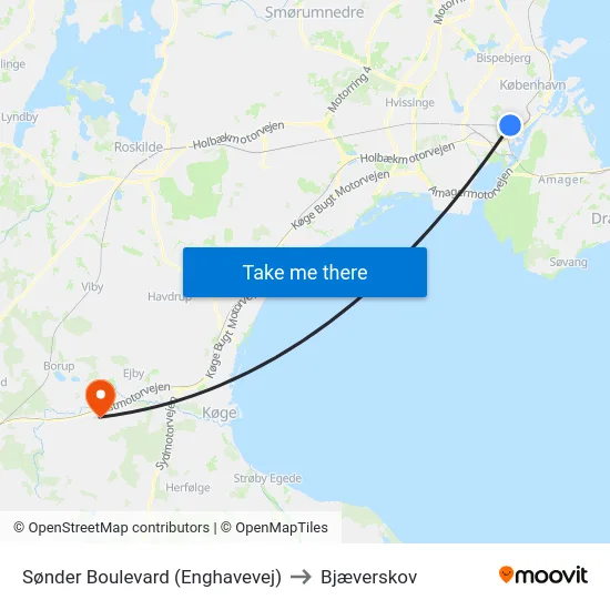 Sønder Boulevard (Enghavevej) to Bjæverskov map