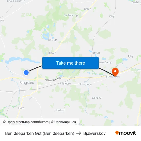 Benløseparken Øst (Benløseparken) to Bjæverskov map