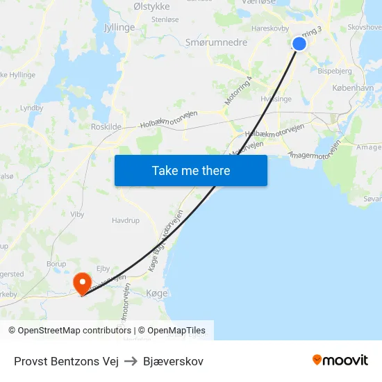 Provst Bentzons Vej to Bjæverskov map