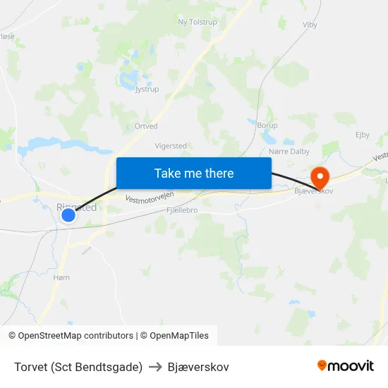 Torvet (Sct Bendtsgade) to Bjæverskov map