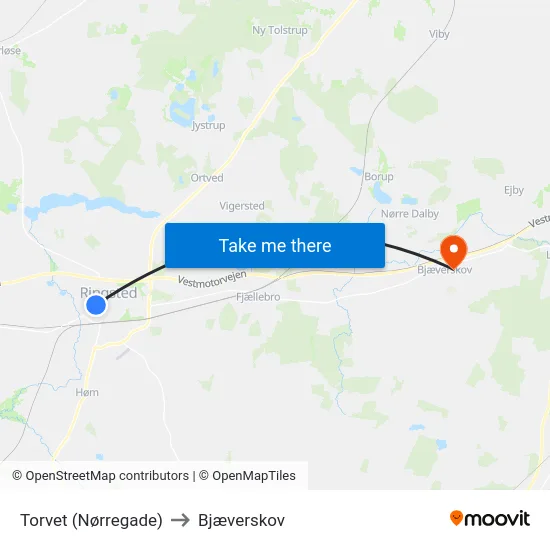 Torvet (Nørregade) to Bjæverskov map
