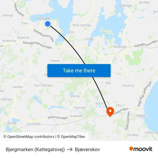 Bjergmarken (Kattegatsvej) to Bjæverskov map