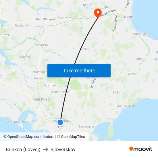 Brinken (Lovvej) to Bjæverskov map