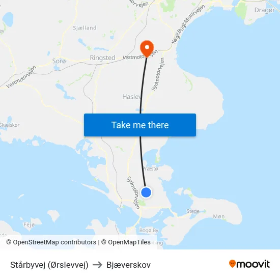 Stårbyvej (Ørslevvej) to Bjæverskov map