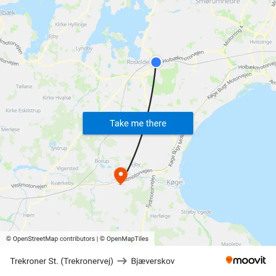 Trekroner St. (Trekronervej) to Bjæverskov map
