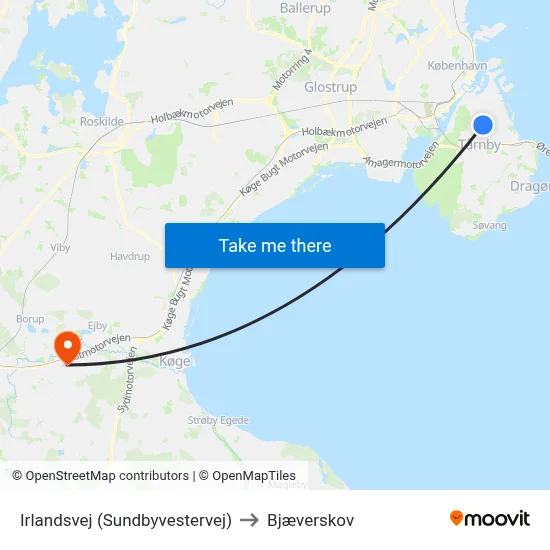 Irlandsvej (Sundbyvestervej) to Bjæverskov map
