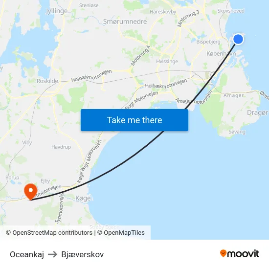 Oceankaj to Bjæverskov map