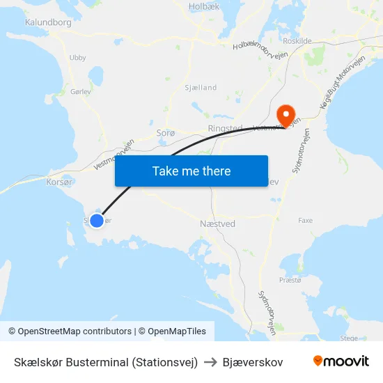 Skælskør Busterminal (Stationsvej) to Bjæverskov map