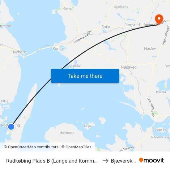 Rudkøbing Plads B (Langeland Kommune) to Bjæverskov map