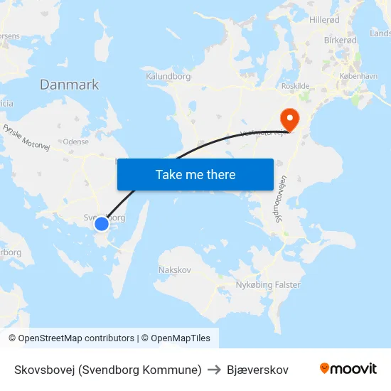 Skovsbovej (Svendborg Kommune) to Bjæverskov map