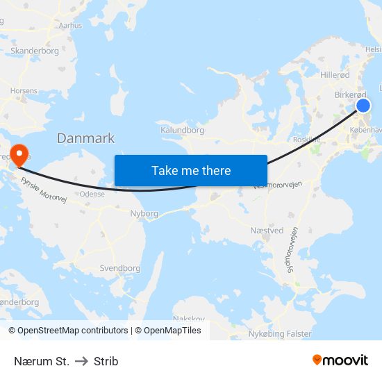 Nærum St. to Strib map