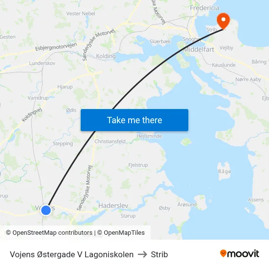 Vojens Østergade V Lagoniskolen to Strib map