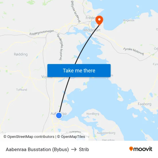 Aabenraa Busstation (Bybus) to Strib map