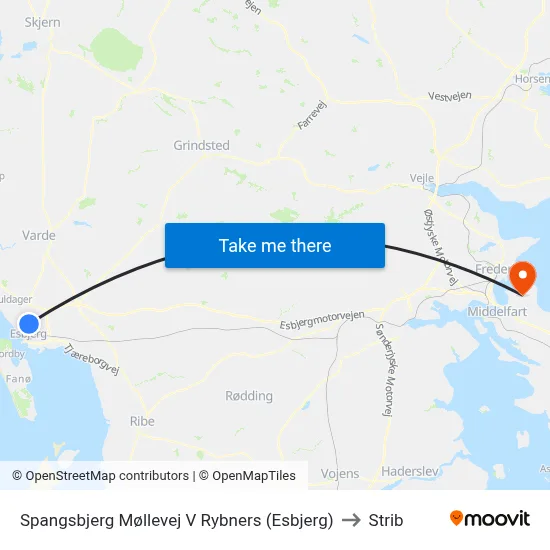 Spangsbjerg Møllevej V Rybners (Esbjerg) to Strib map