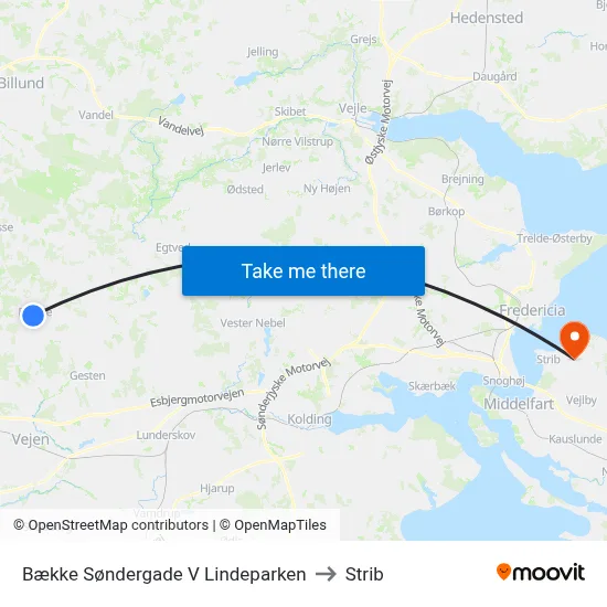 Bække Søndergade V Lindeparken to Strib map