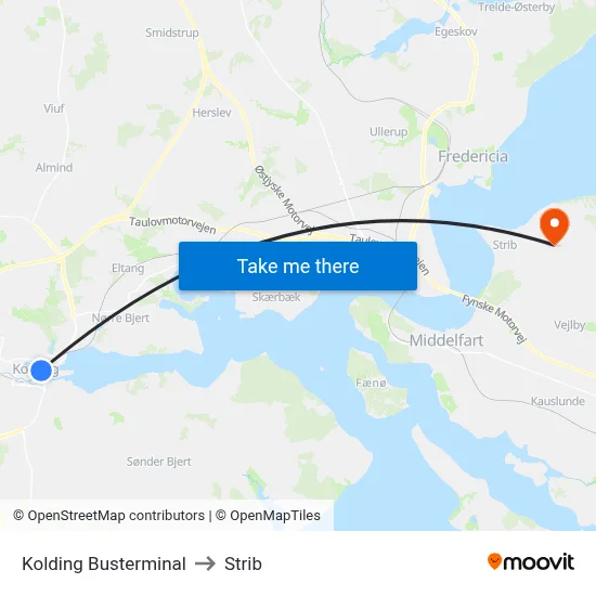 Kolding Busterminal to Strib map