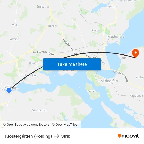 Klostergården (Kolding) to Strib map