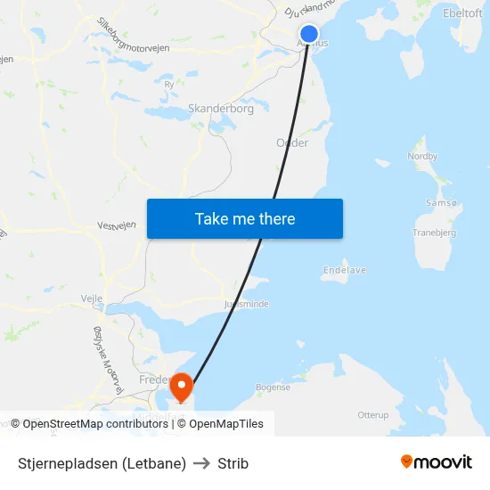 Stjernepladsen (Letbane) to Strib map