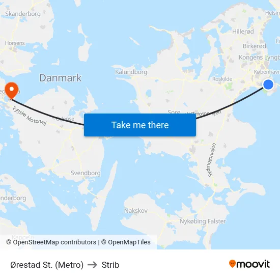 Ørestad St. (Metro) to Strib map