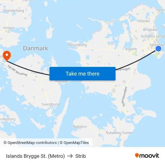 Islands Brygge St. (Metro) to Strib map