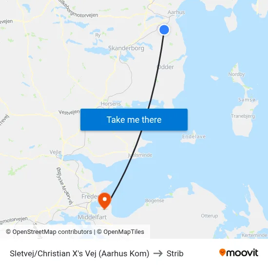 Sletvej/Christian X's Vej (Aarhus Kom) to Strib map