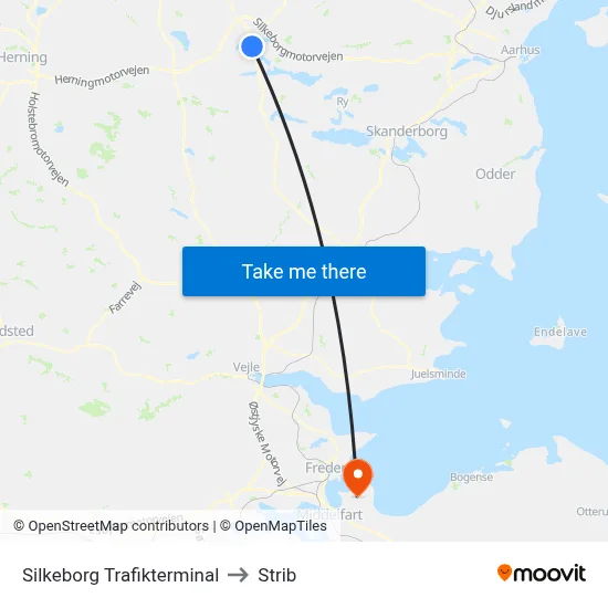 Silkeborg Trafikterminal to Strib map