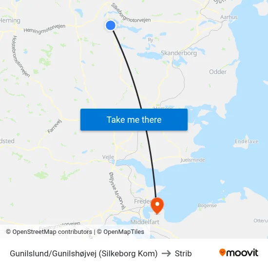 Gunilslund/Gunilshøjvej (Silkeborg Kom) to Strib map