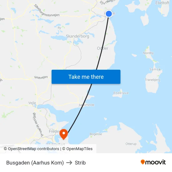 Busgaden (Aarhus Kom) to Strib map