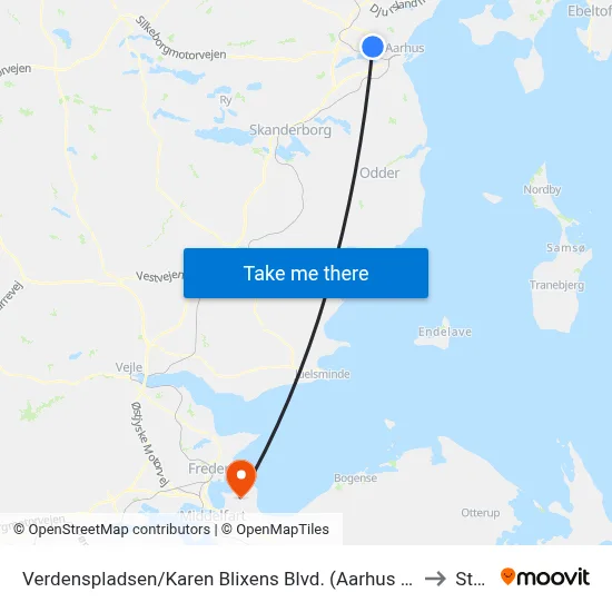 Verdenspladsen/Karen Blixens Blvd. (Aarhus Kom) to Strib map