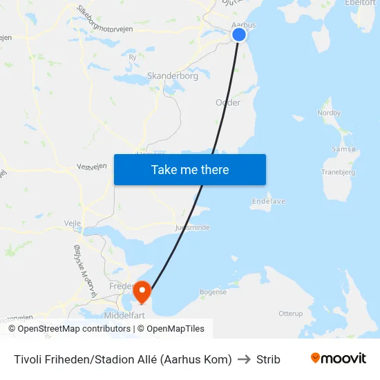 Tivoli Friheden/Stadion Allé (Aarhus Kom) to Strib map